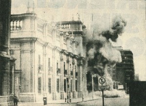 Chilean Armed Forces bomb the Presidential Palace during the 1793 coup.  Source: Wikipedia Commons  Creative Commons license 