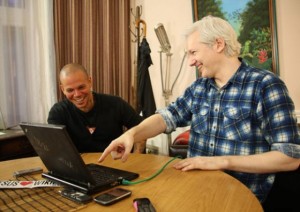Calle 13's René Pérez reads fan tweets with Julian Assange Source: YouTube Creative Commons 
