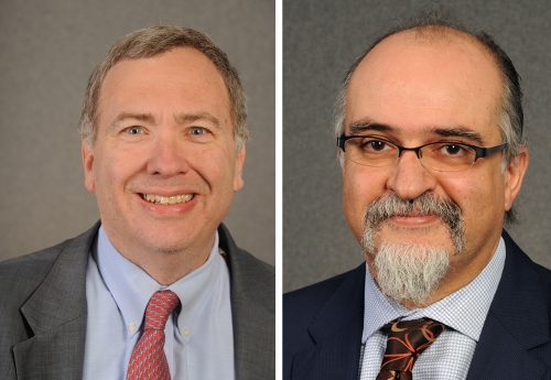 Left - David Makovsky headshot in suit and tie. Right - Ghaith Al-Omari headshot in suit and tie.